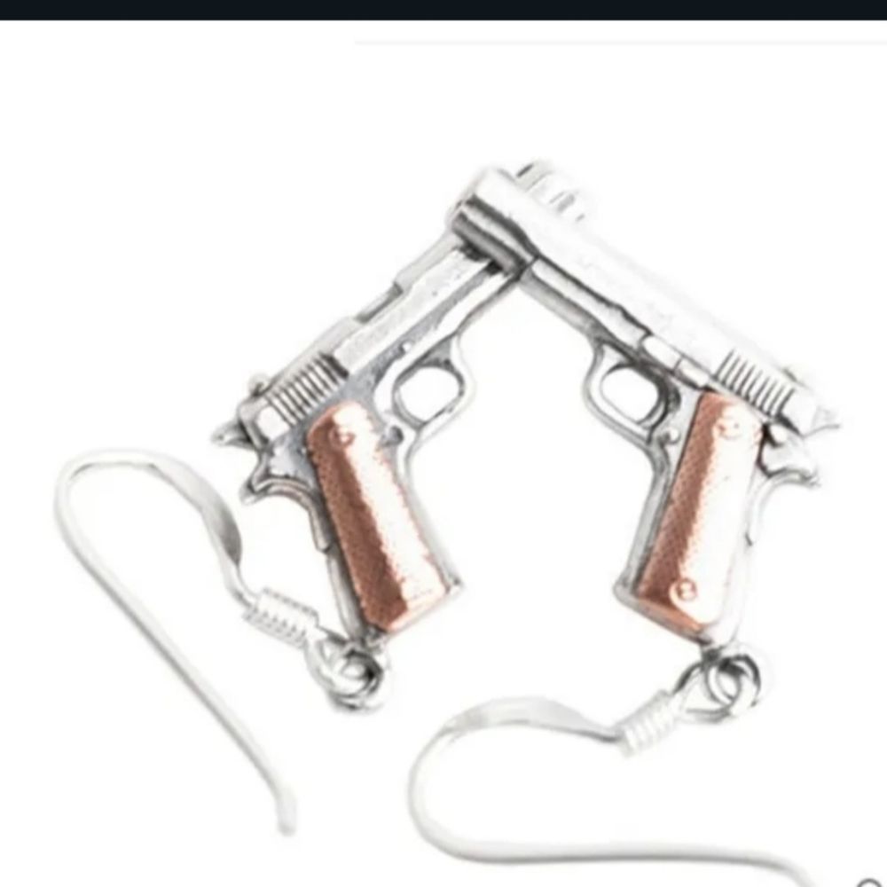 Silver with rose gold handle hand Gun pistol punk grunge earrings new